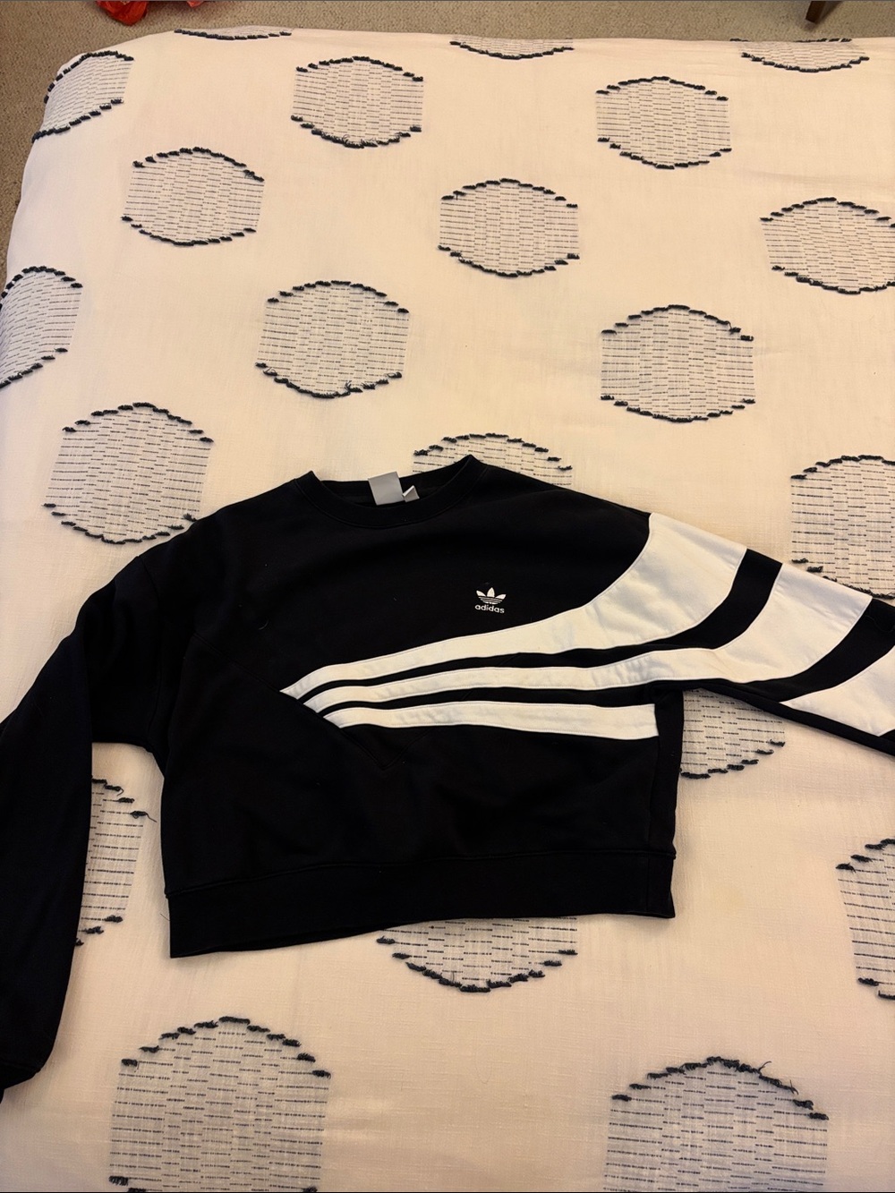 adidas Black and White Retro Stripe Crewneck